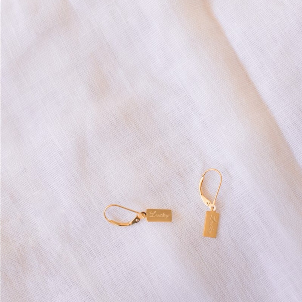 Gold Lucky Tag Earrings 18k Gold Plated 925